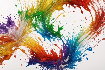 Wall Mural - Multicolored ink drops mixing in water, white backdrop