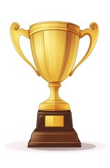 A golden trophy, simple and elegant style, with black base on white background. 