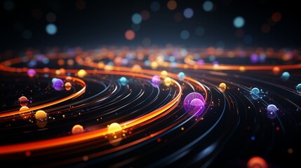 Poster - Abstract Visualization of Glowing Particles in Motion with Neon Pathways and Vibrant Swirls