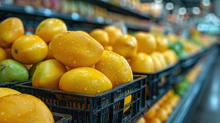 Wall Mural - Yellow Mangoes in a Supermarket Display