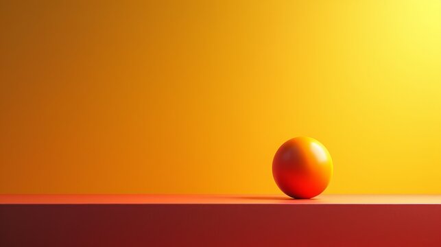 A small orange ball sits on a red surface