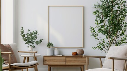 Wall Mural - Modern Living Room Interior with Empty Frame