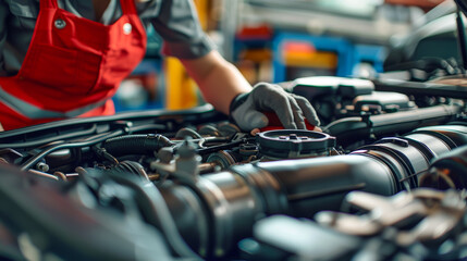 Sticker - A mechanic is working on a car engine