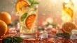 © DARIKA - A refreshing summer beverage with ice cubes, citrus slices, and mint leaves in a tall glass, with condensation droplets and a sunlit background, evoking a sense of coolness and relaxation.
