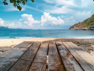 Wall Mural - wooden deck with ocean view