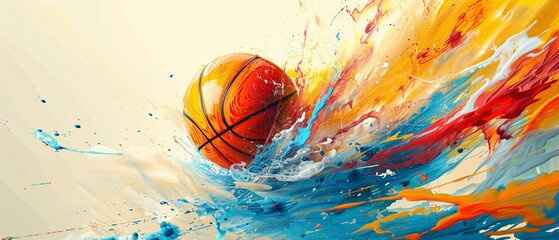 Basketball in Abstract Paint Splash.