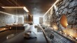 © Sadia - modern wellness center with walls built from heated stones, providing therapeutic benefits to visitors seeking relaxation and rejuvenation