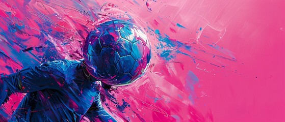 Wall Mural - Abstract Football Player in Pink and Blue.