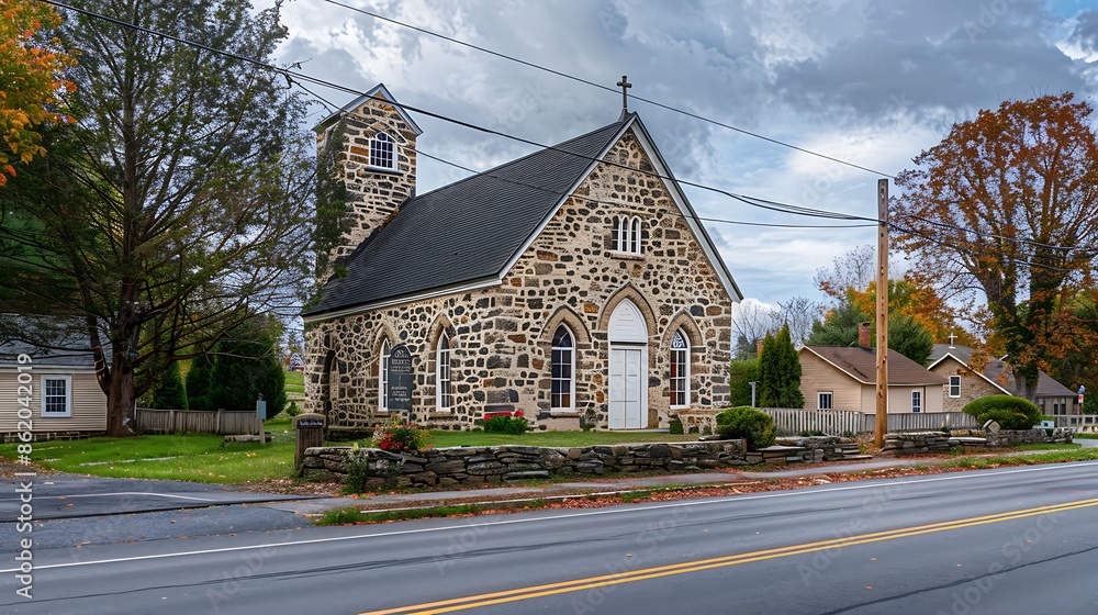 Small Town Church With A Simple Stone Facade Standing As A Centuries 