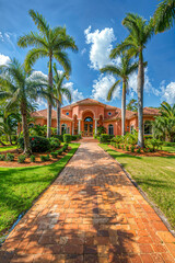 Wall Mural - Spanish style mansion in Florida, exterior luxury home design, vertical