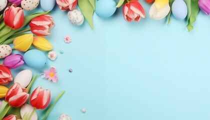 Wall Mural - easter eggs and flowers, tulips