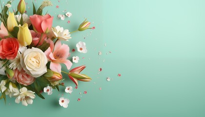 Wall Mural - bouquet of tulips and flowers