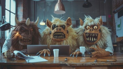 Canvas Print - Fabulous office staff monsters on April Fool's Day