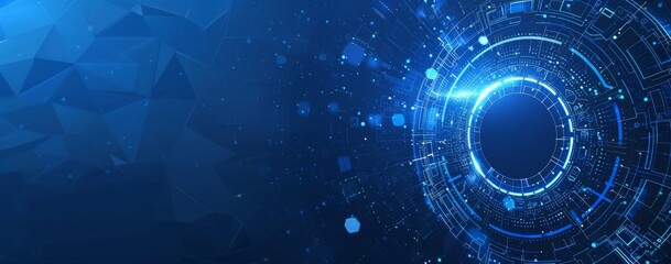 Blue background with digital circuit and technology elements vector presentation design template for a business concept, data science or AI idea