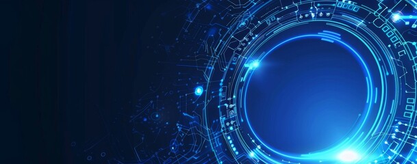 Blue background with digital circuit and technology elements vector presentation design template for a business concept, data science or AI idea
