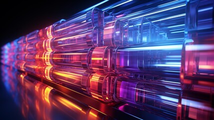 Poster - Abstract Neon Tubes with Glowing Blue and Orange Lights in Geometric Pattern