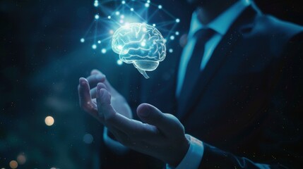 Wall Mural - A man is holding a brain in his hand. Generate AI image