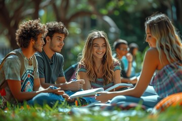 photo of college students studying together on campus