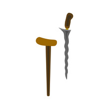 keris traditional weapon from indonesia in flat design vector illustration isolated on white background. Traditional Weapon From Central Java, East Java, Yogyakarta, Indonesia.