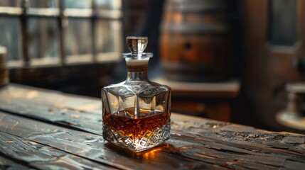 Poster - Whiskey bottle on wooden table