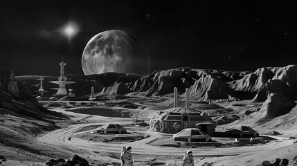 Wall Mural - Murder on the Moonbase: A Lunar Whodunit - In a futuristic lunar colony, a prominent scientist is found dead, and the small community of suspects must unravel the mystery