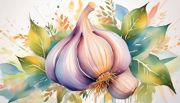 Garlic watercolor illustration