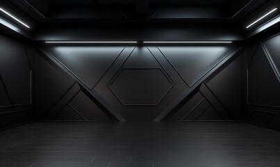 Canvas Print - Minimalistic Black Room with Geometric Design