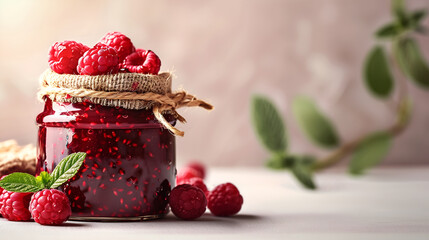 Wall Mural - raspberry jam in a glass jar