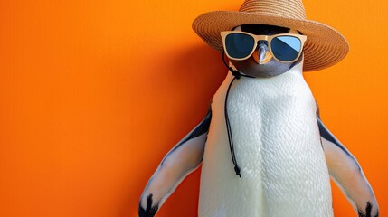 Sticker - Penguin in Sunglasses and a Straw Hat