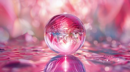 Wall Mural - Reflective Crystal Ball in Vivid Pink Colors: A Mesmerizing Journey into Otherworldly Realms