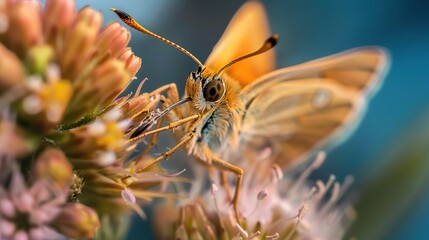 Wall Mural - A Close-Up of a Skipper Butterfly Feeding on a Flower