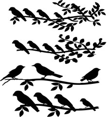 Canvas Print - Silhouette Branch Bird Animal Vector Stock Photo