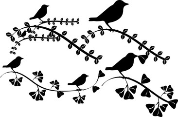 Canvas Print - Silhouette Branch Bird Animal Vector Stock Photo