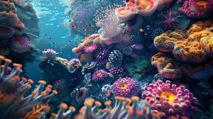 Underwater tropical world. bottom of the sea. color Aquatic Life with light beaming through the water.