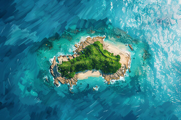 Wall Mural - top view of island with beautiful ocean, illustration