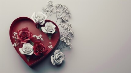 Sticker - Heart Shaped Box with Roses and Baby's Breath