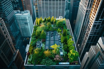 Wall Mural - Modern building with green rooftops, top view