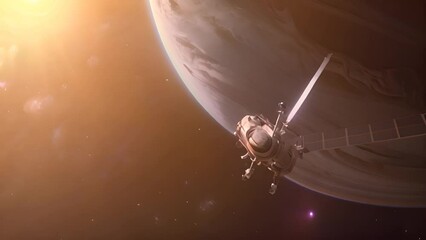 Wall Mural - Spacecraft Orbiting Jupiter with Glowing Sun with Ai generated.

