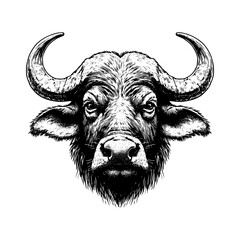 Buffalo in black and white animal drawing,