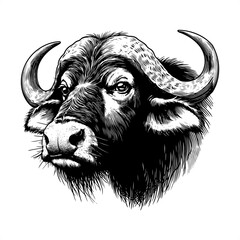 Buffalo in black and white animal drawing,