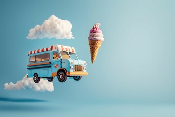 Canvas Print - Ice cream truck flying 