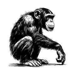 Chimpanzee in black and white animal drawing,