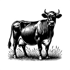 Cow in black and white animal drawing,