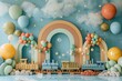© itchaznong - A colorful room with a rocket and planets wallpaper background