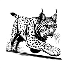 lynx in black and white animal drawing,