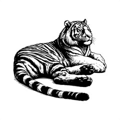 Tiger in black and white animal drawing,