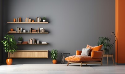 Wall Mural - Minimalist Living Room with Orange Armchair