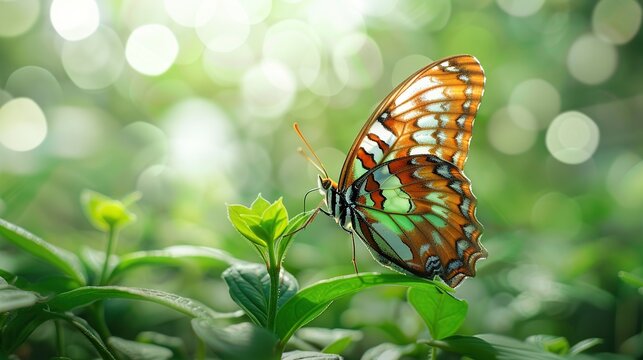 A Colorful Butterfly Resting on a Green Leaf