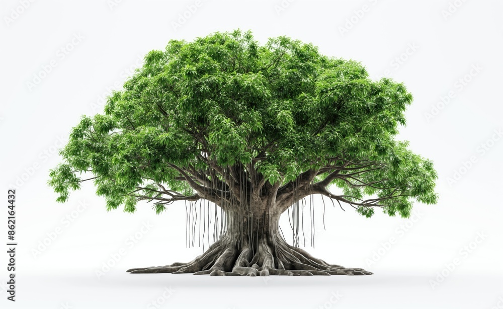 Majestic Banyan Tree with Lush Green Foliage and Extensive Root System ...