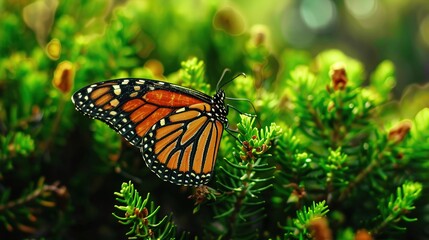 Wall Mural - Monarch Butterfly Perched on Green Foliage